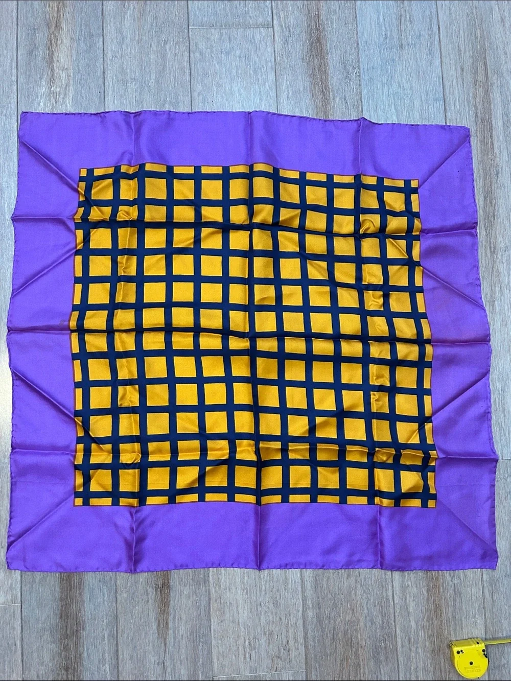 VTG Michel Swiss Purple and Yellow Grid Silk Scarf made in France square